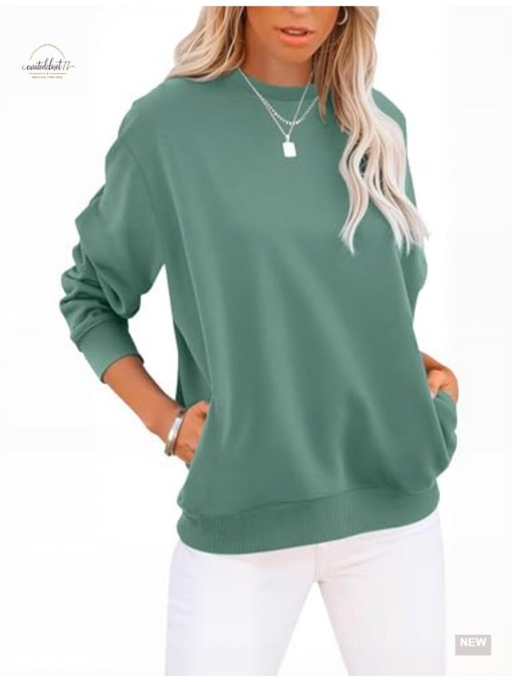 Womens Lightweight Crew Neck Pullover Sweatshirt with Hidden Pockets